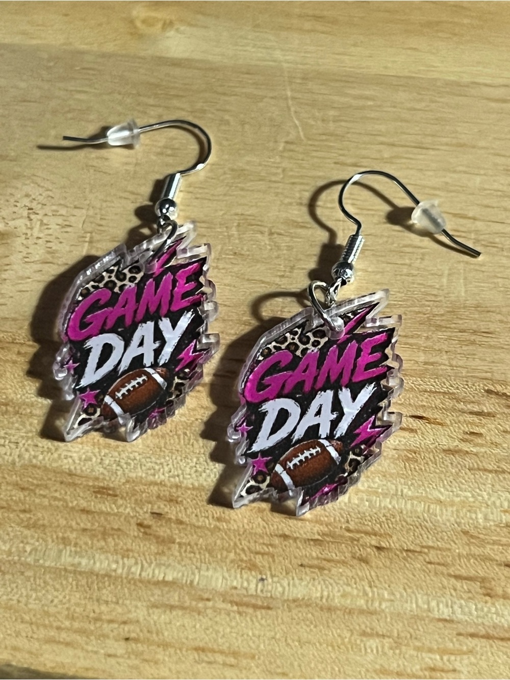 Game Day Pink Football Acrylic Drop Earrings E184